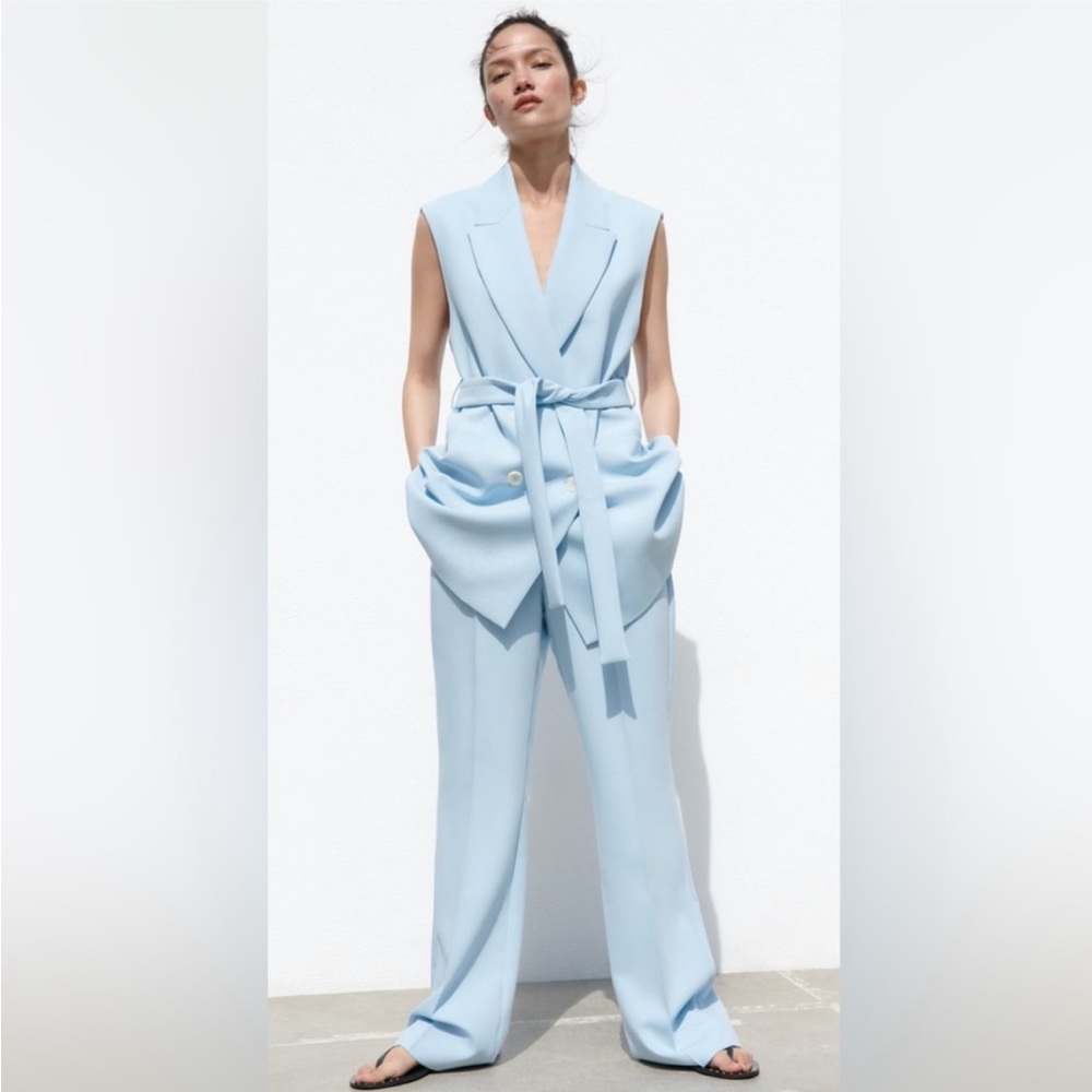 NWT Zara 2-Piece Long Belted Vest and Matching Pants Set